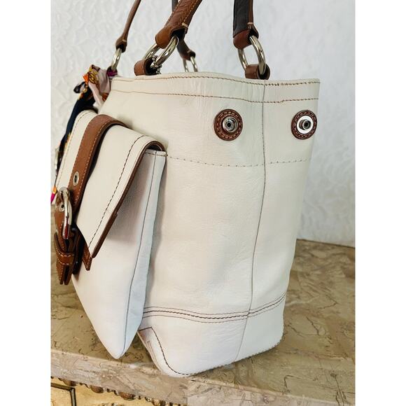 Coach LARGE F06468 WHITE/brown Leather Soho Double Front Pocket Shoulder Bag - Picture 4 of 10